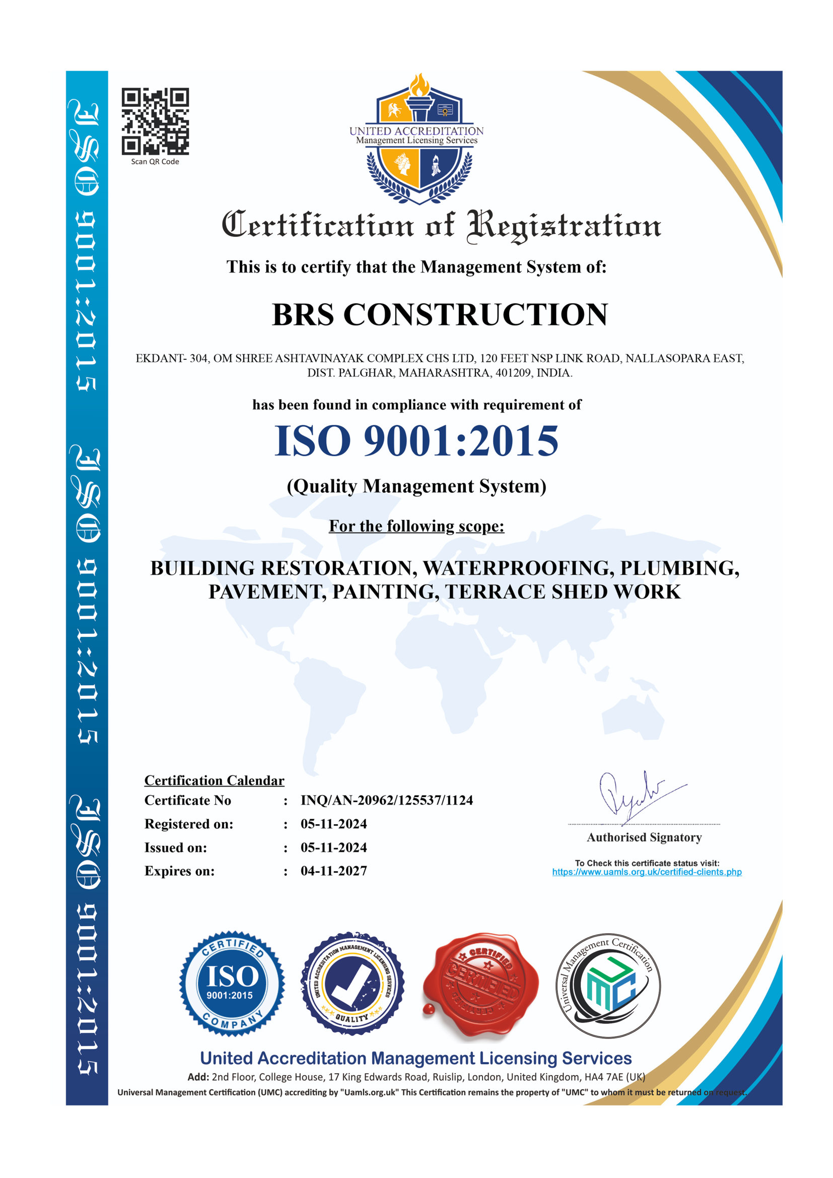 ISO 9001:2015 Quality Management Certificate